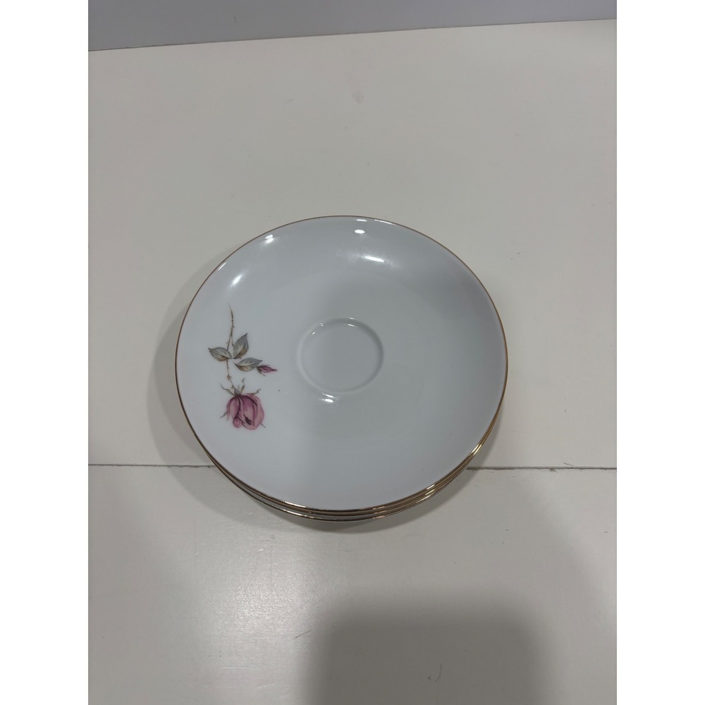 Johann Haviland Bavaria Germany Pink Rose Gold Trim Saucers Set of 4